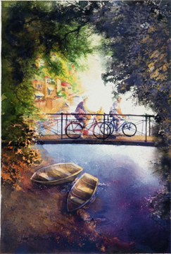 BICYCLISTS ON A BRIDGE